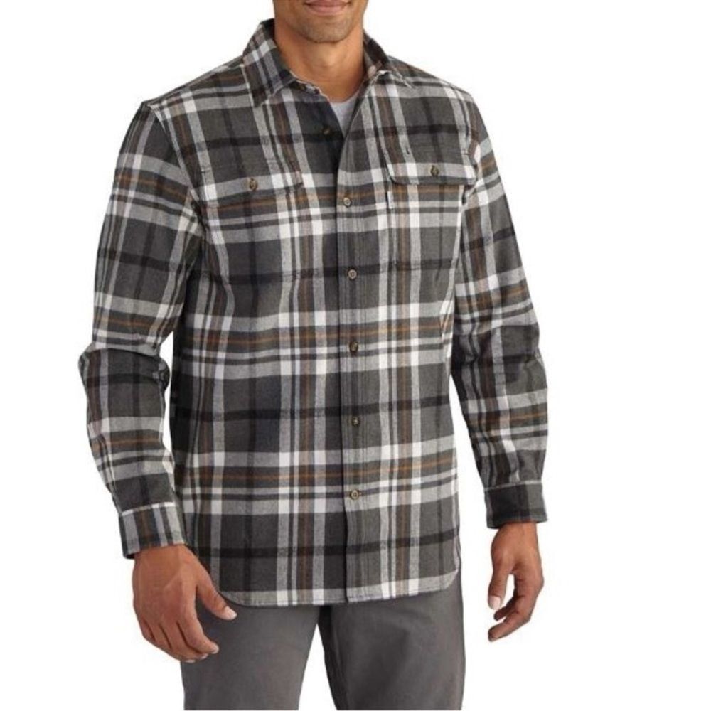 Carhartt Hubbard Original Fit Gray, White Brown Plaid Heavyweight Flannel Shirt